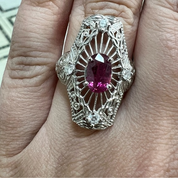 14k White Gold Diamond & Ruby Ring - Picture 4 of 7